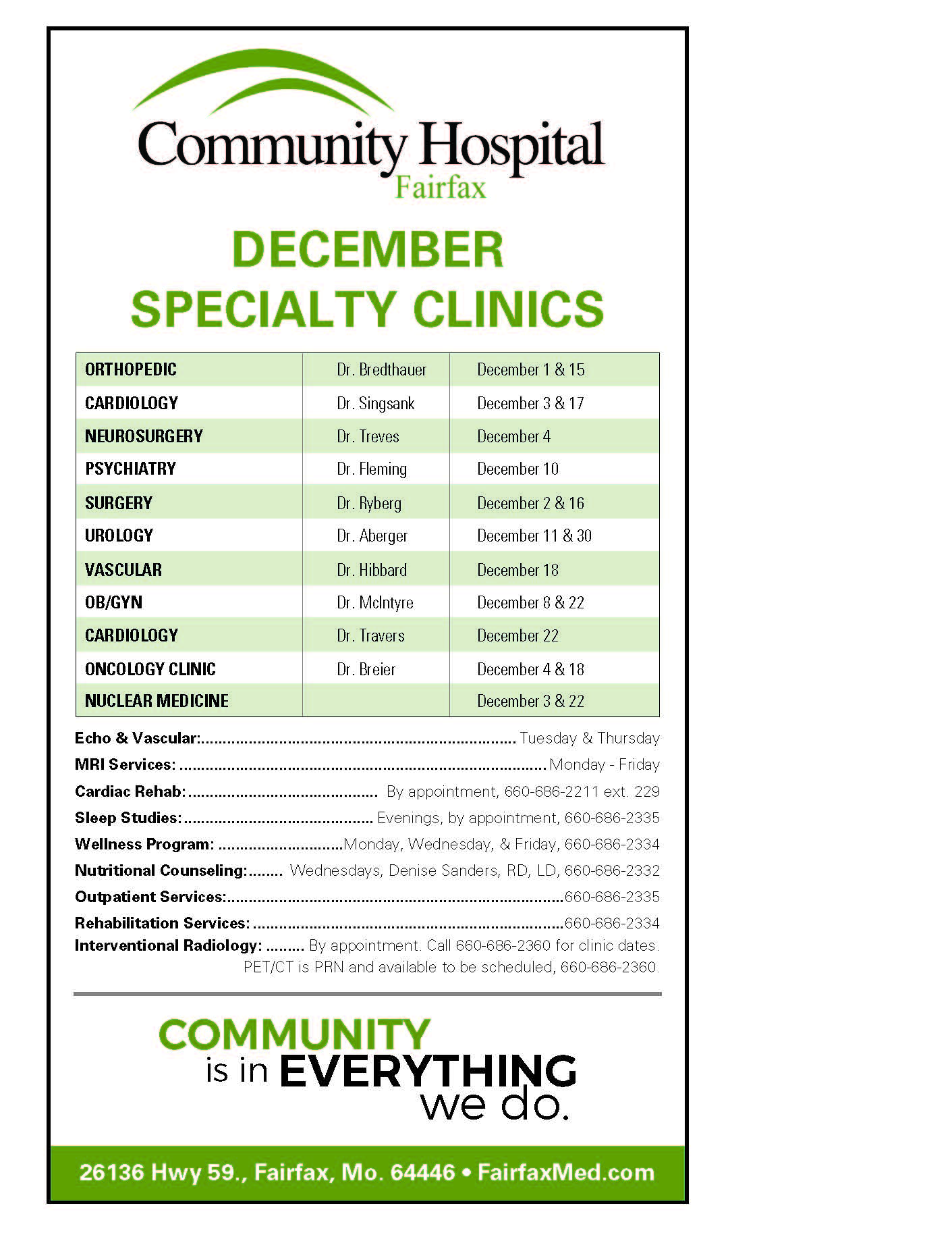 Community Hospital Fairfax Clinic Calendar